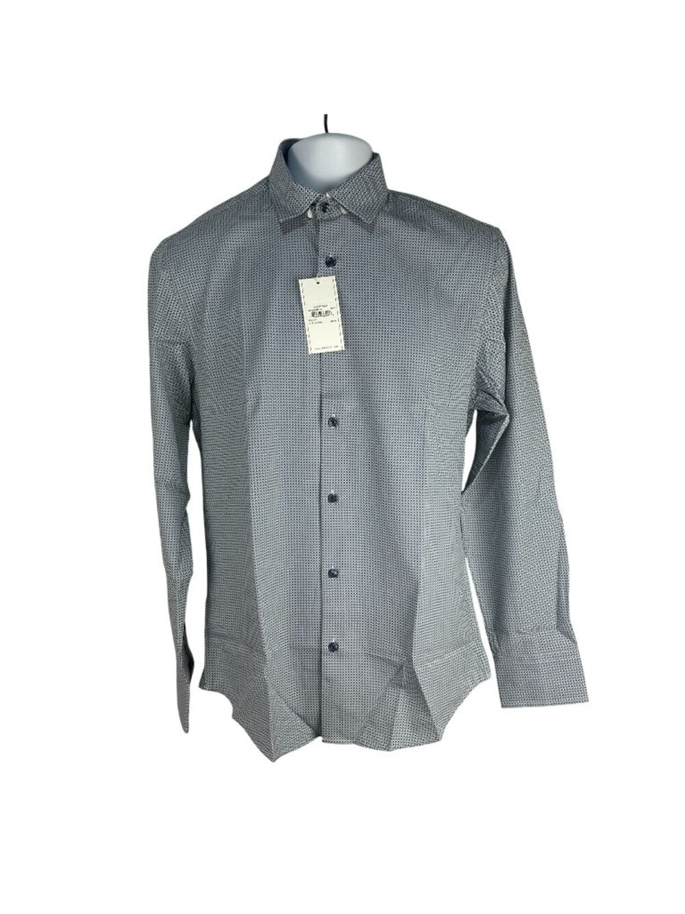 CON.STRUCT Mens Slim Fit Geometric Dress Shirt Navy Medium Wrinkle Free Stretch